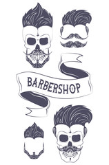 Barbershop vintage emblem with retro drawings vector illustration graphic design