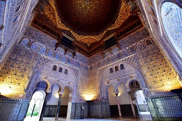 Fototapete  Künstlerisches Denkmal Halle der Botschafter (Dome des Salon de Embajadores) im Königlichen Alcazar von Sevilla, Andalusien, Spanien.