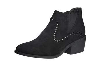 Black female suede boots on a white background