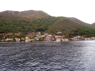 Fototapeta premium sea, water, coast, island, landscape, panorama, beach, town, sky, travel, city, summer, mediterranean, ocean, nature, croatia, view, blue, architecture, coastline, europe, tourism, lake, port, bay