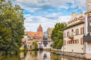 Naklejka premium The famous French city of Strasbourg on the Ile River. Petite France.