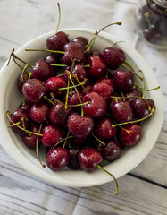 Fresh ripe bird cherries close up shot