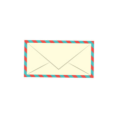Postage mail paper white envelope with striped borders icon. Postcard, correspondence empty blank symbol. Vector flat isolated illustration