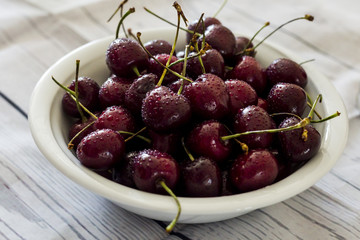 Fresh ripe bird cherries close up shot