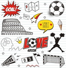 Set soccer ( football ) doodles on paper background