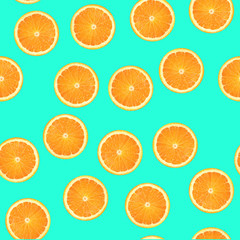Seamless background pattern and texture fresh citrus orange fruit isolated on modern blue background