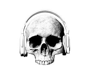 Skull with headphones Screaming Illustration Background 