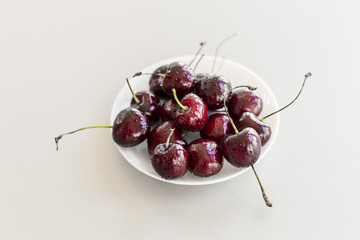 Fresh ripe bird cherries close up shot