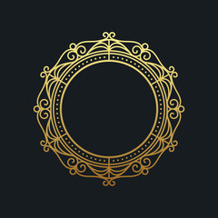 Gold elegant frame. Line art monogram for your design. Vector illustration