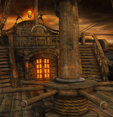 Pirate Ship Deck with Stairs to the Galley