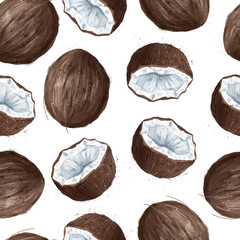 Watercolor coconut seamless pattern