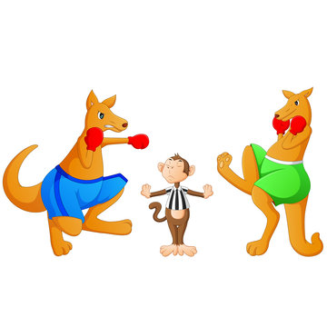 kangaroo cute cartoon is boxing