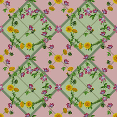 watercolor dandelions wildflowers seamless texture pattern background