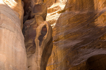 yellow mountains of canyon in Petra city in Jordan