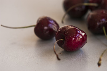 Fresh ripe bird cherries close up shot