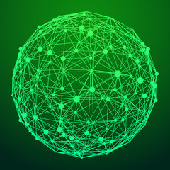 Big data visualization. HUD wireframe mesh sphere with dot and lines. Analysis of information. Visual data infographics design. Science and technology. Digital Data Vector Illustration.