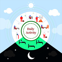 infographic daily activity with colored pictogram, from wake to sleep again, vector illustration