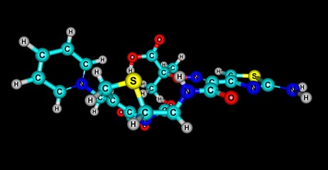 Ceftazidime molecular structure isolated on black