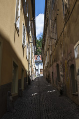 Obraz premium Slovenia, 24/06/2018: lo skyline del centro di Lubiana con vista delle case colorate e decorate del centro storico, capolavori dell'architettura Art Nouveau