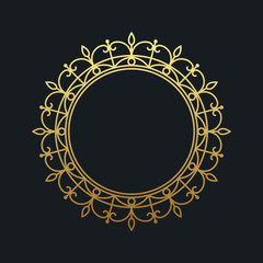 Gold elegant frame. Line art monogram for your design. Vector illustration