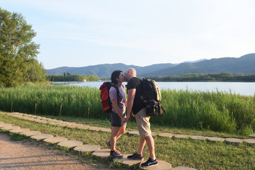 Hiker couple at sunset