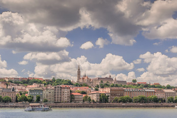 Fototapeta premium Budapest cityscape under the dramatic cloudy sky on a sunny day.