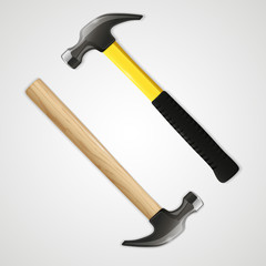 Realistic hammer icon, isolated on white background. Vector illustration