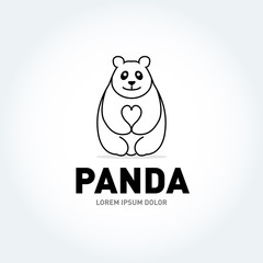 Panda bear silhouette Logo design vector template. Funny Lazy Logo Panda animal Logotype concept icon. Isolated vector illustration.