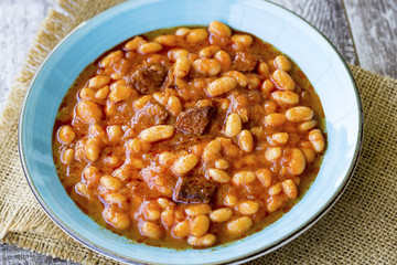 Hot turkish bean stew with a tasty tomato sauce, Turkish Food; Kuru Fasulye.
