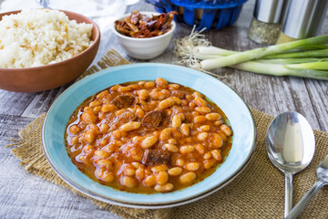 Hot turkish bean stew with a tasty tomato sauce, Turkish Food; Kuru Fasulye.