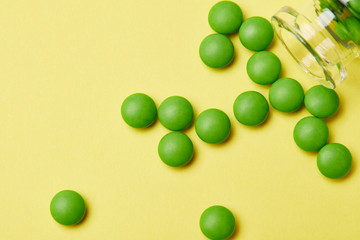 Production of tablets. Packaging of medicines. The pills on the table. Packing tablets. Vitamins for a healthy life. Anesthetic.