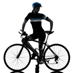 Obraz premium one caucasian cyclist woman cycling riding bicycle standing smiling isolated on white background