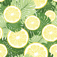 Summer Tropical Lemon Seamless Vector Pttern