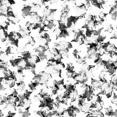  Watercolor seamless pattern with vintage pattern - autumn leaves of black and white monochrome. Abstract splash of paint, fashionable, stylish background for fabric, paper and the rest. 
