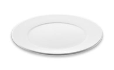 empty white plate, dish isolated on white background.