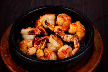 Roasted shrimps in the pan