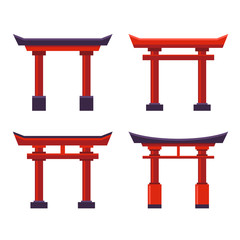 Japanese Gate Icons Set on White Background. Vector