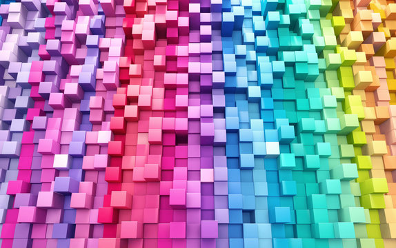 3D rendering abstract background colorful cubes wall