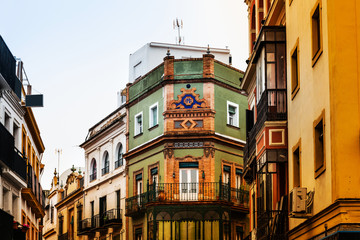 Fototapeta na wymiar Antique building view in Old Town Sevilla, Spain