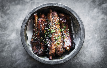 asian style barbeque spicy pork ribs with sweet soy sauce