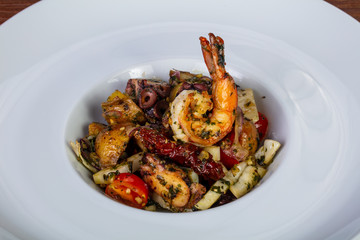 Roasted prawn and octopus