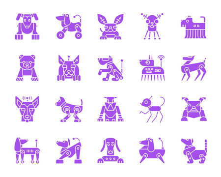 Robot Dog color silhouette icons vector set