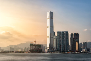 Fototapeta na wymiar Hong kong city long exposure skyline business district at the sunset