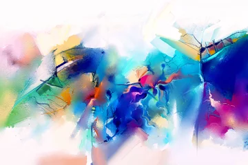 Abstraktes buntes Ölgemälde auf Segeltuchbeschaffenheit. Handgezeichneter Pinselstrich, Ölfarben-Gemälde Hintergrund. Ölgemälde der modernen Kunst mit Grün, Rot und Blau. Abstrakte zeitgenössische Kunst für den Hintergrund © nongkran_ch