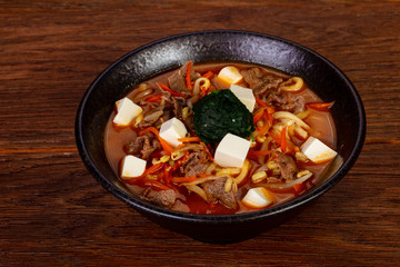 Japanese soup with tofu and beef