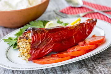 Stuffed peppers with olive oil (Turkish foods; biber dolma)