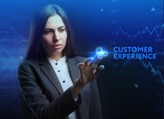 The concept of business, technology, the Internet and the network. A young entrepreneur working on a virtual screen of the future and sees the inscription: Customer experience