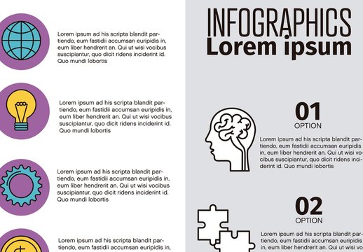 Purple and Yellow Business Elements Brain Puzzle Infographic