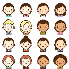 世界の人々　人種　男女　顔　かわいい　アイコン　セット