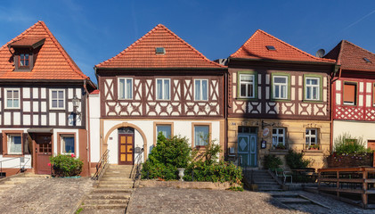 Fototapeta na wymiar Medieval German Bavarian Town of Burgkunstadt in Summer. Lovely historical houses